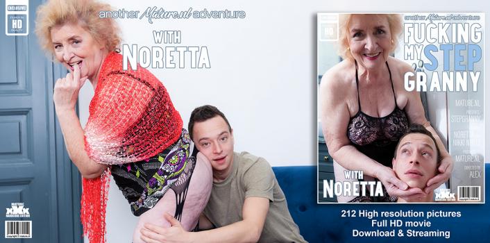 MatureNL – Noretta – Toyboy loves fucking his shaved 72 year old stepgrandma Noretta on her couch
